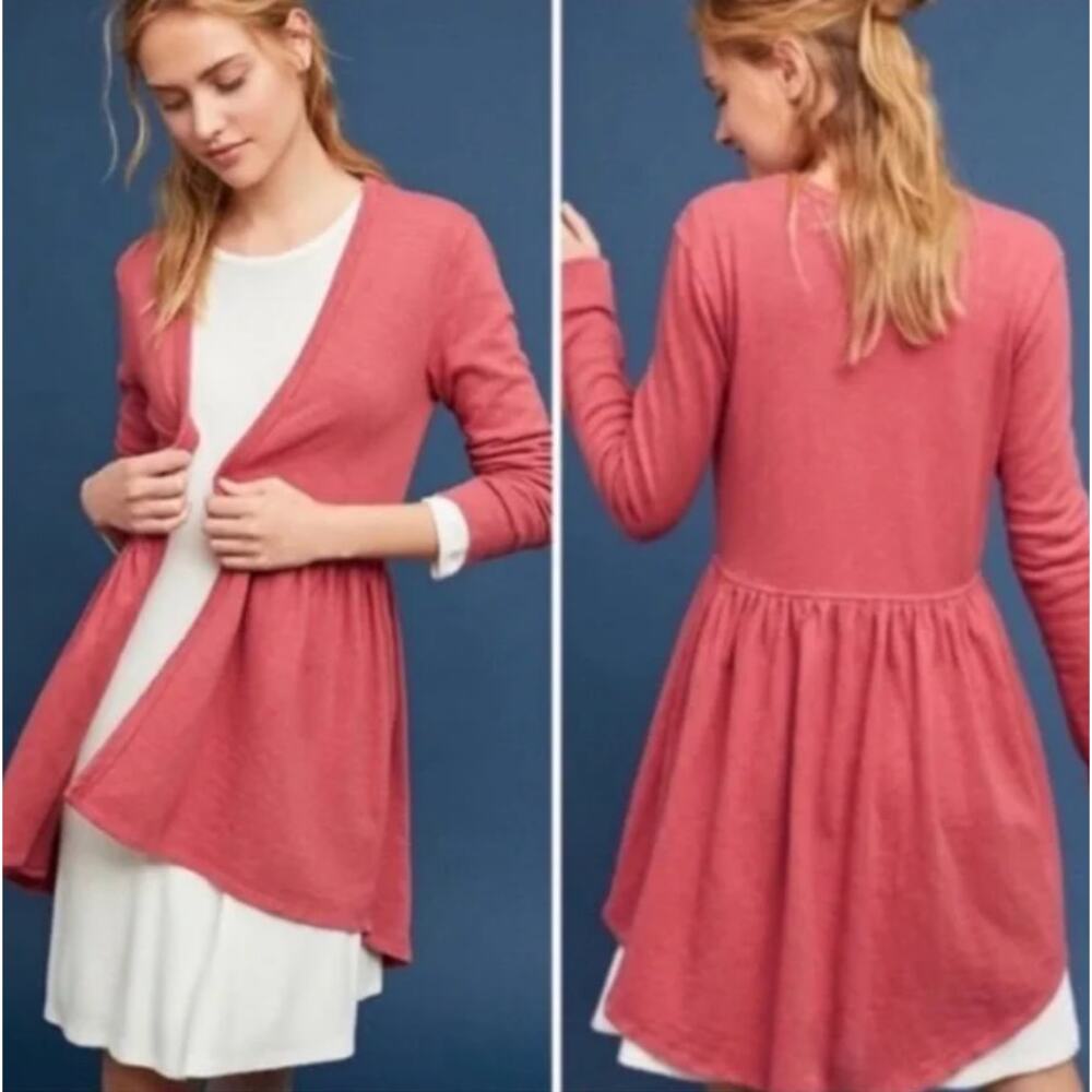 Anthropologie t.la Size XL Beira Pink Rose Woven Peplum Cardigan Sweater